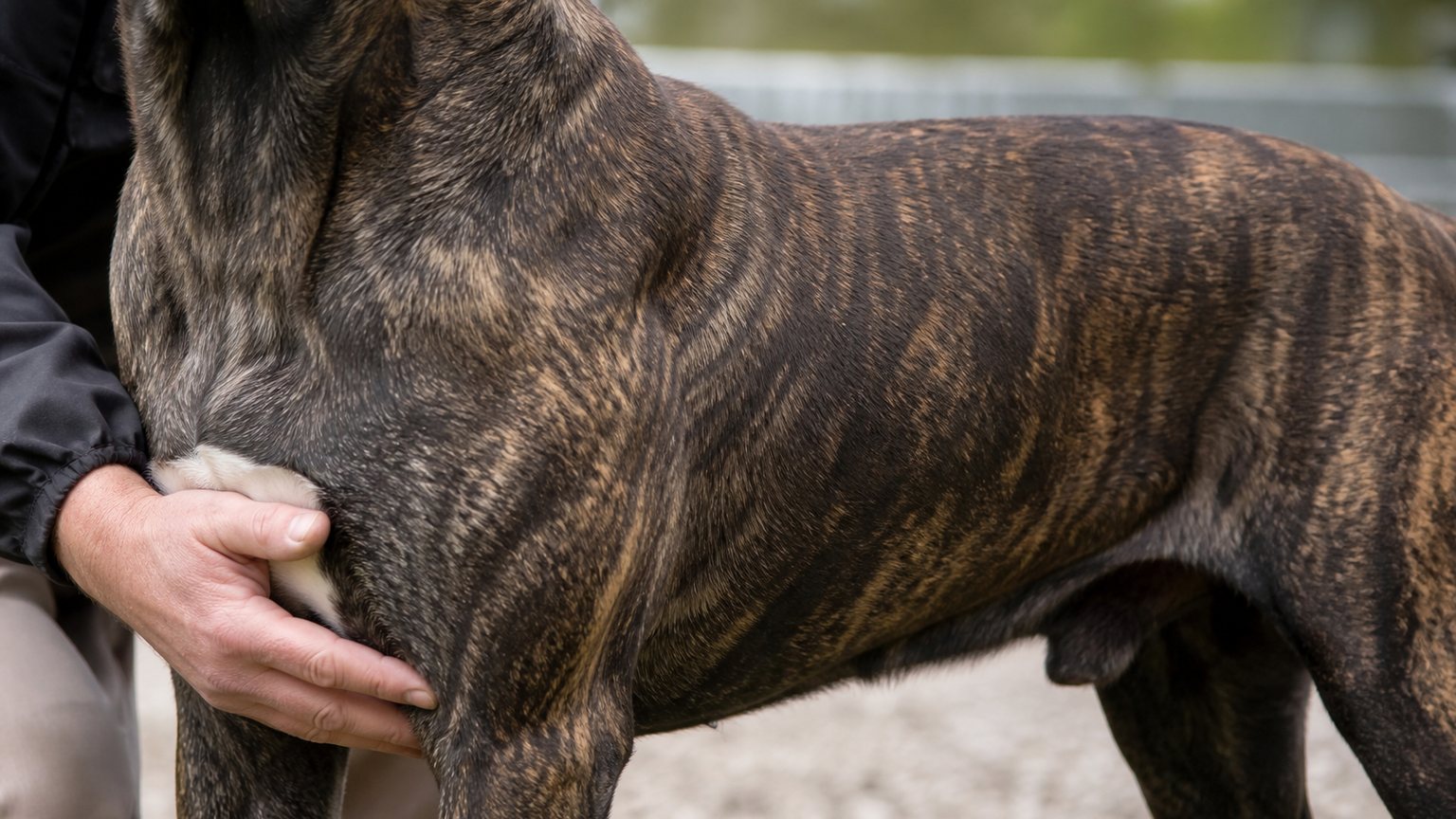 Détail du pelage bringé d’un Cane Corso