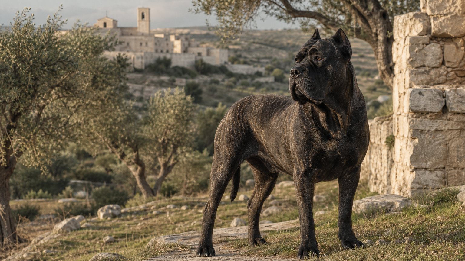 Cane Corso dans un paysage rural italien