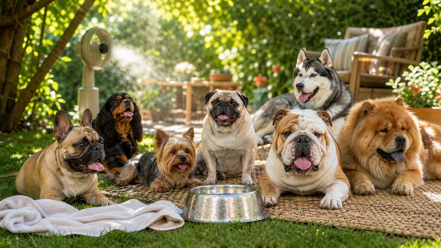 Chiens à l’ombre avec eau fraîche pendant une période de canicule