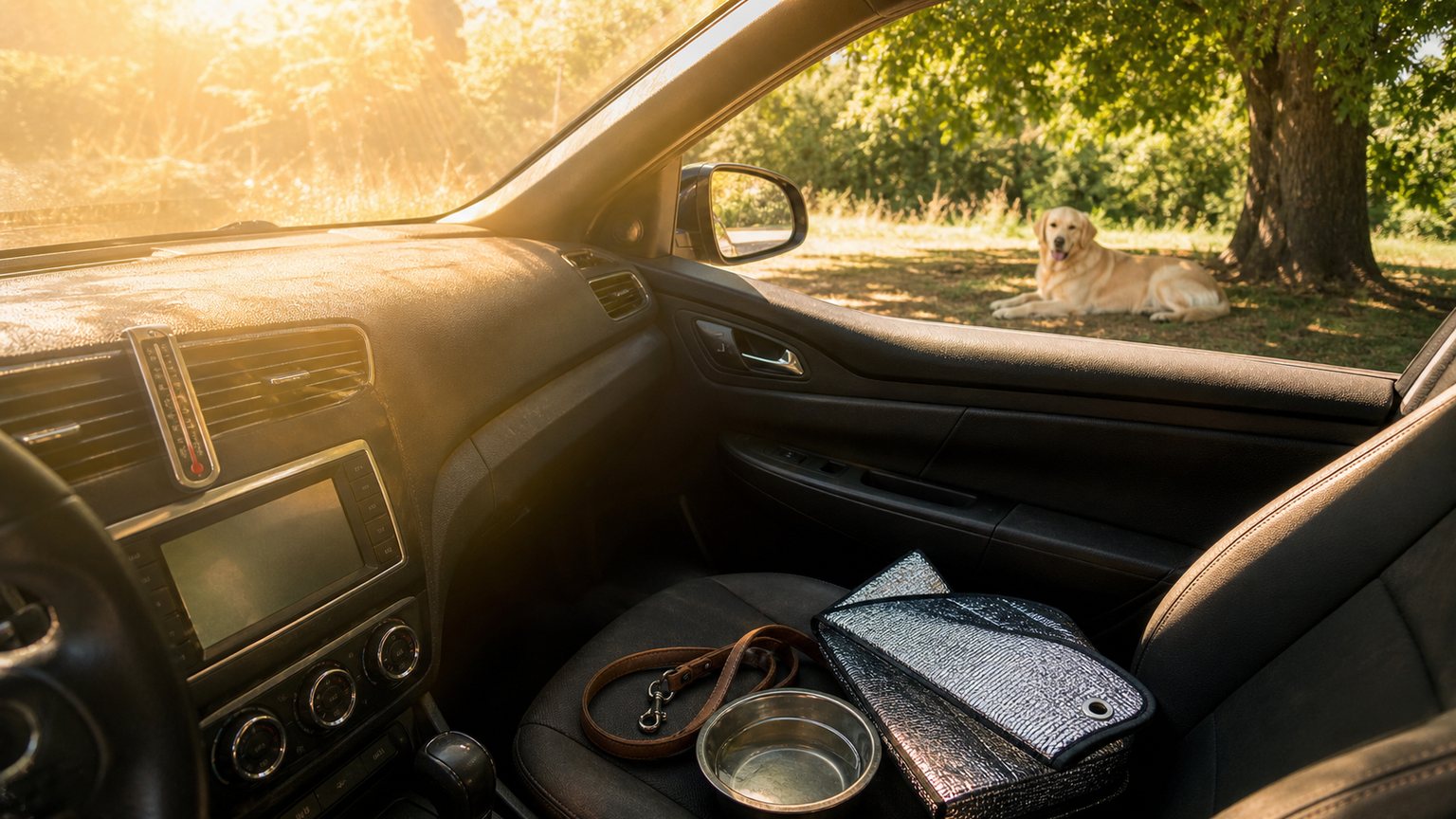 Accessoires de prévention contre la chaleur en voiture avec un chien