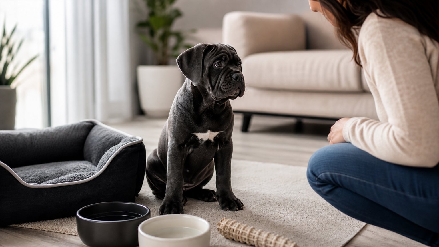 Chiot Cane Corso accueilli dans un foyer préparé