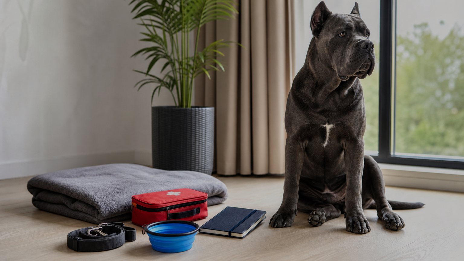Préparation du matériel de voyage pour grand chien