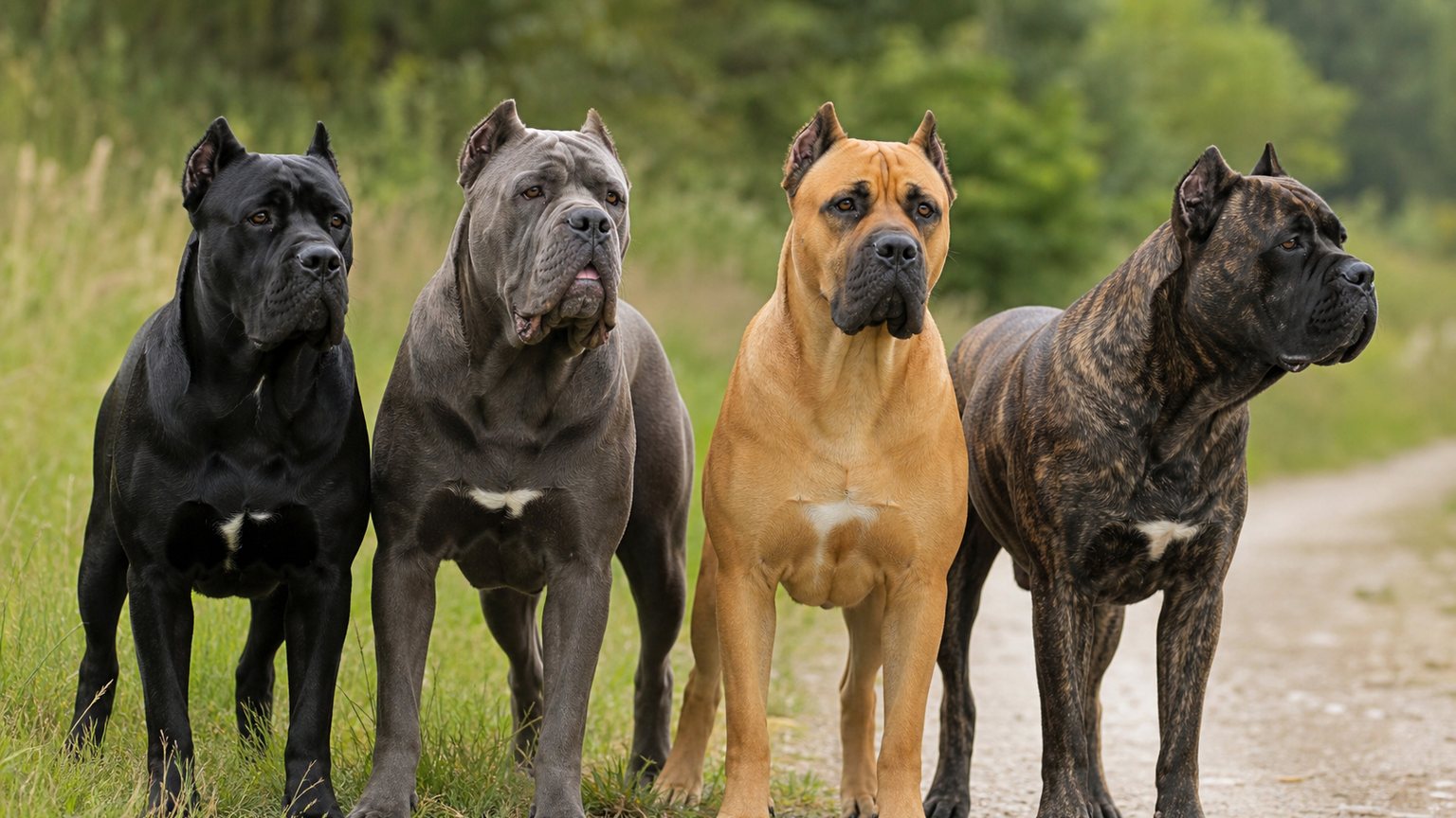 Détail de différentes robes de Cane Corso reconnues au standard