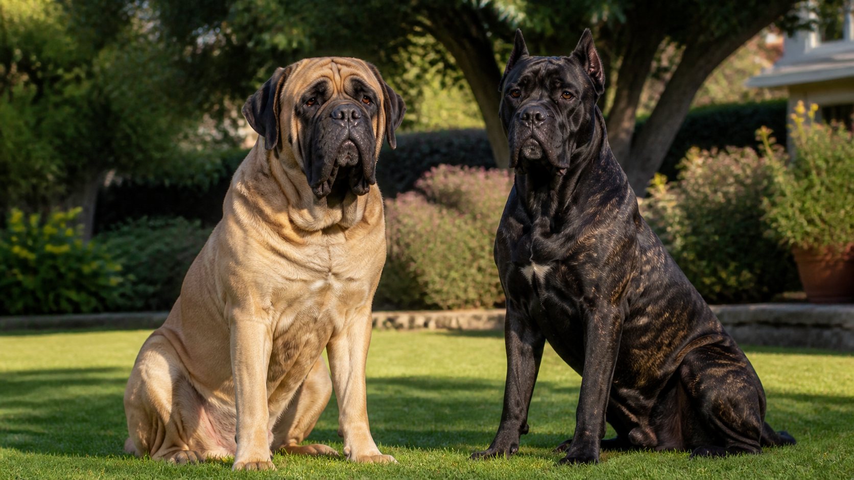Mastiff et Cane Corso adultes dans un cadre familial calme