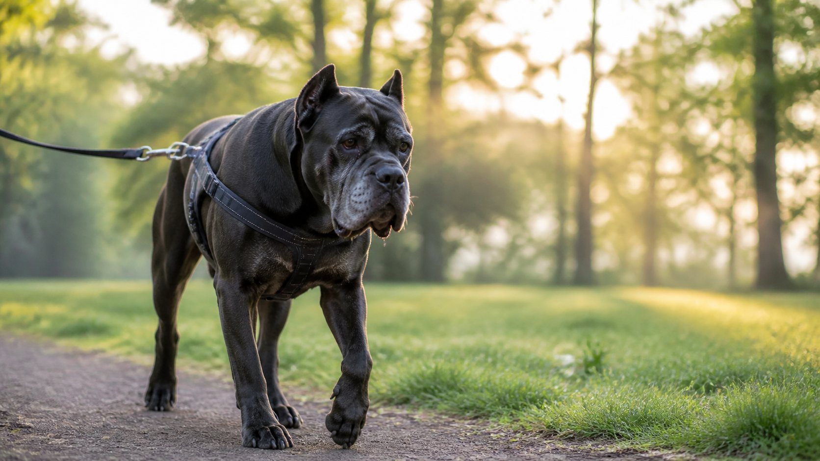 Cane Corso âgé en promenade douce dans un parc