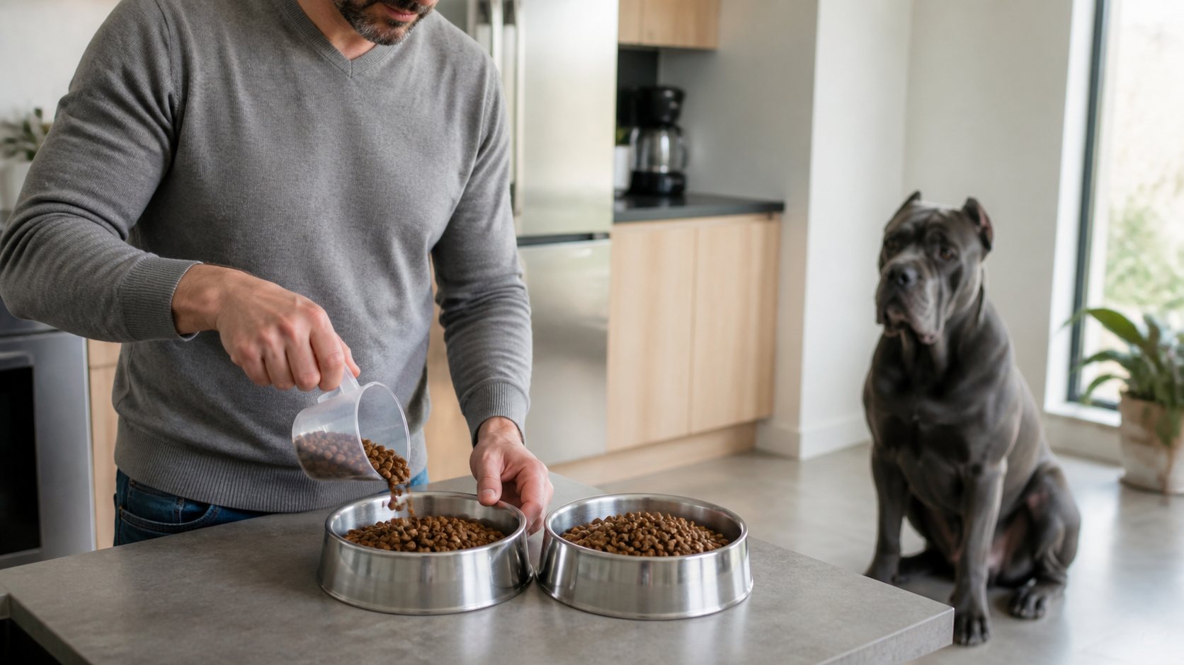Préparation de repas fractionnés pour un Cane Corso