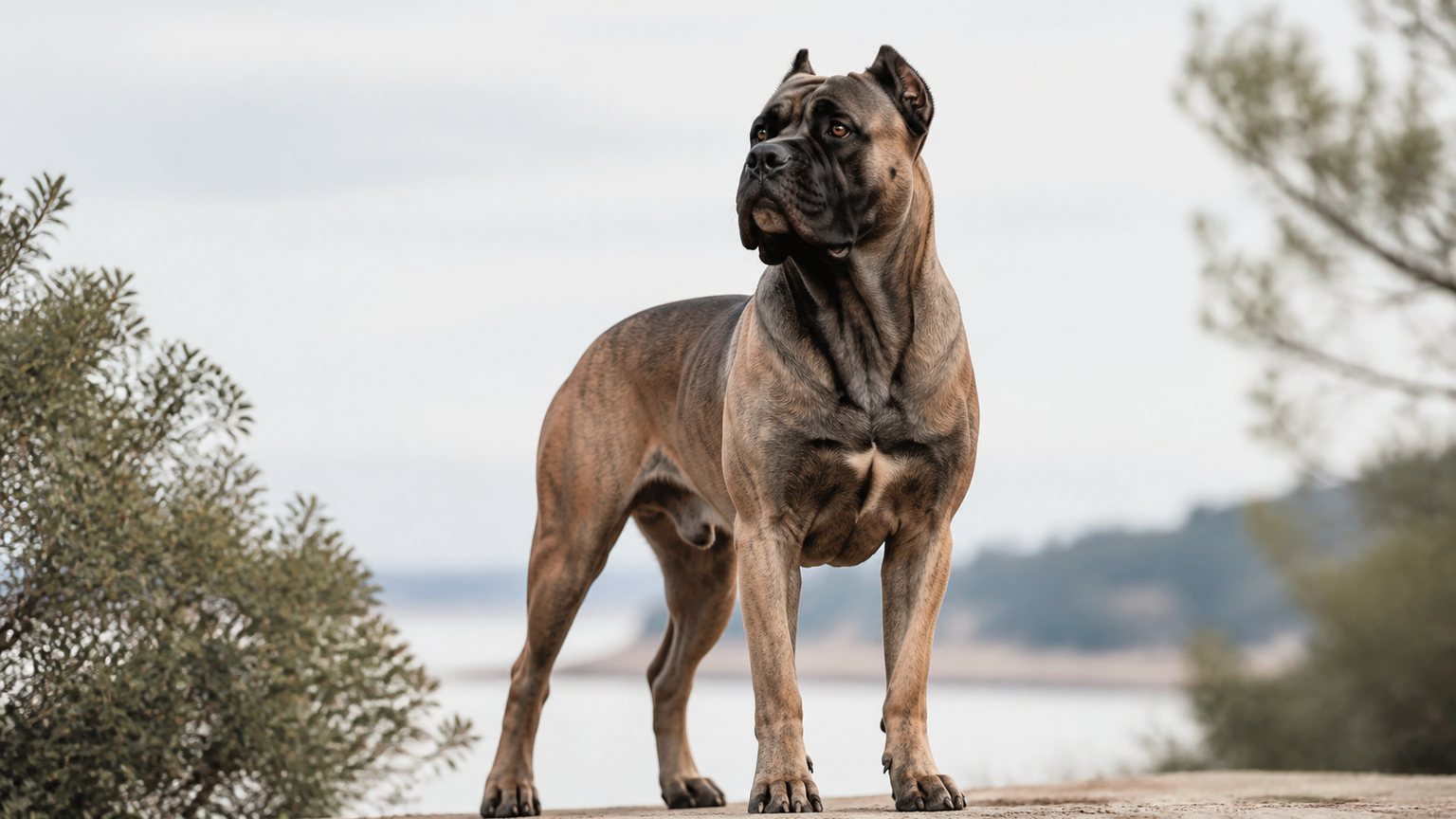 Cane Corso fauve charbonné avec masque sombre