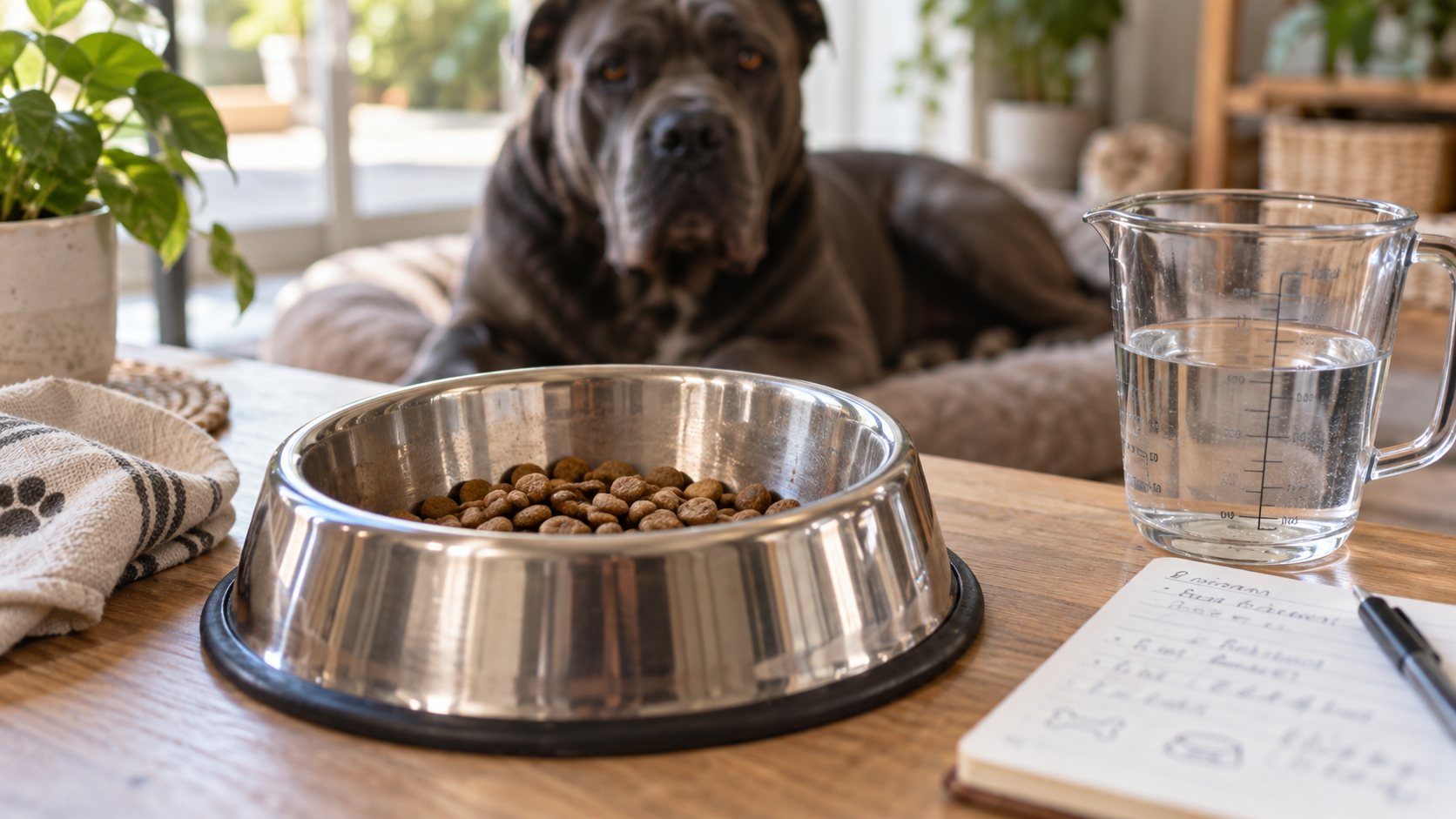 Gamelle de chien et fiche de suivi alimentaire pour Cane Corso