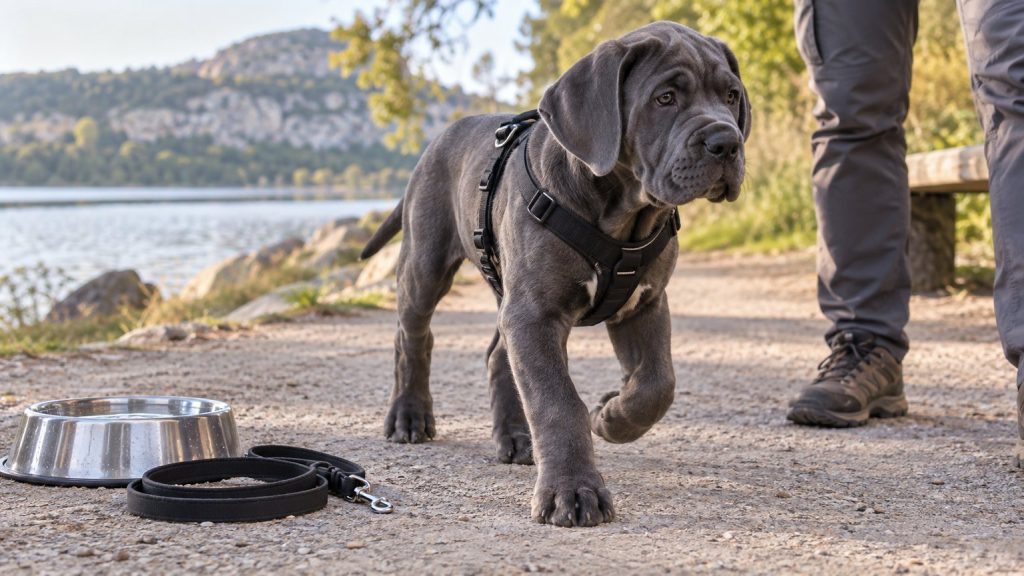 Jeune Cane Corso en exercice doux pendant sa croissance