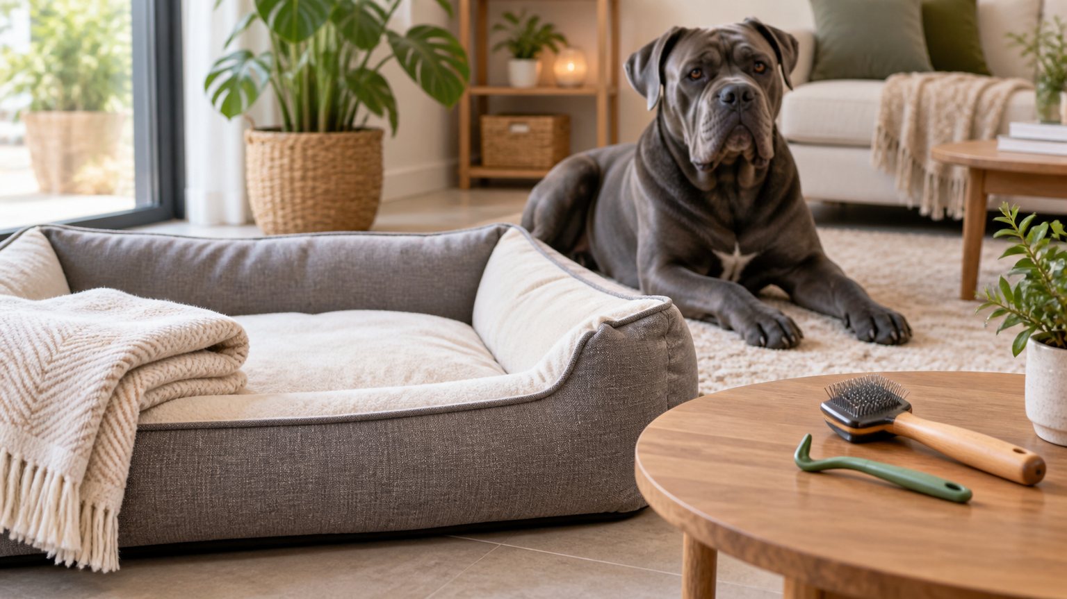 Panier propre et accessoires de soin pour limiter les parasites chez le Cane Corso