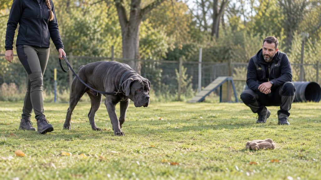 Séance d’observation comportementale douce avec un Cane Corso en laisse détendue