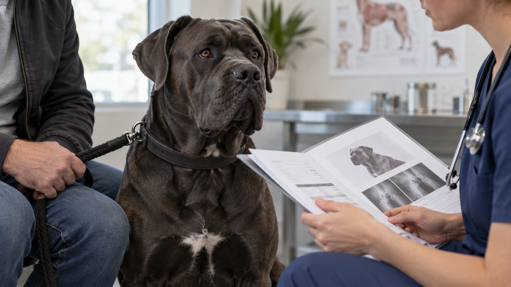 Dossier de santé et laisse pour préparer une reproduction responsable du Cane Corso