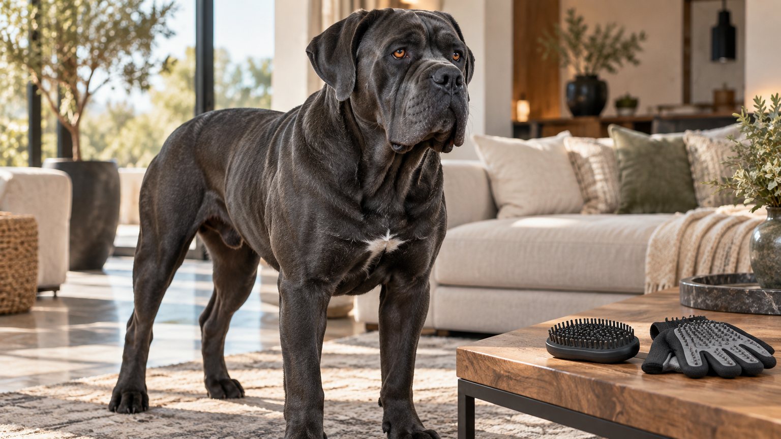 Cane Corso au poil court avec brosse de toilettage