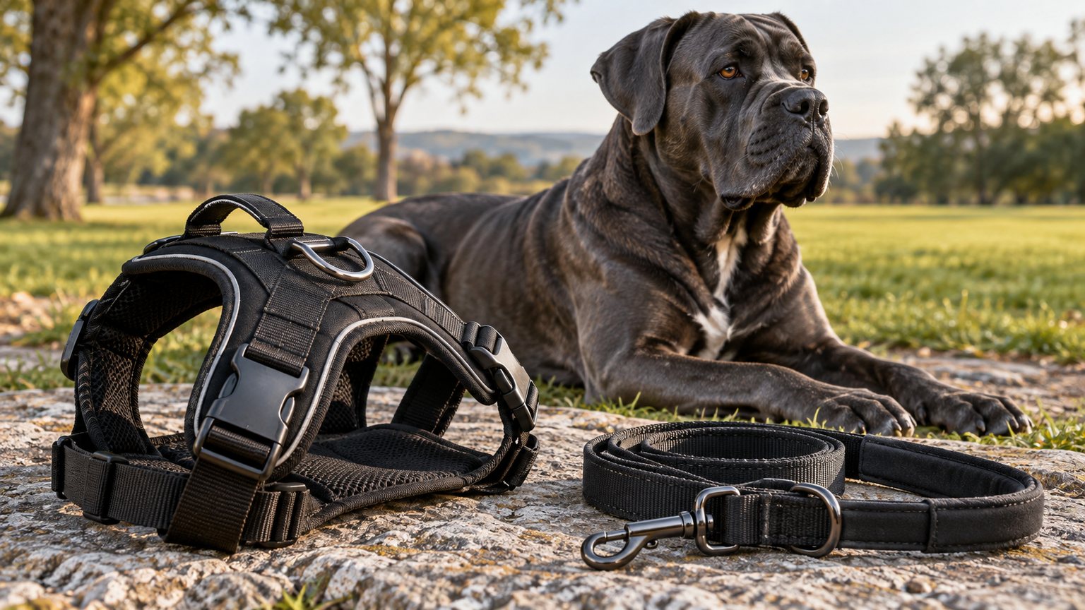 Harnais robuste et longe de promenade pour Cane Corso