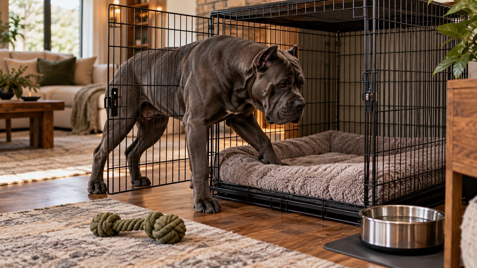 Cage de repos ouverte avec coussin pour Cane Corso